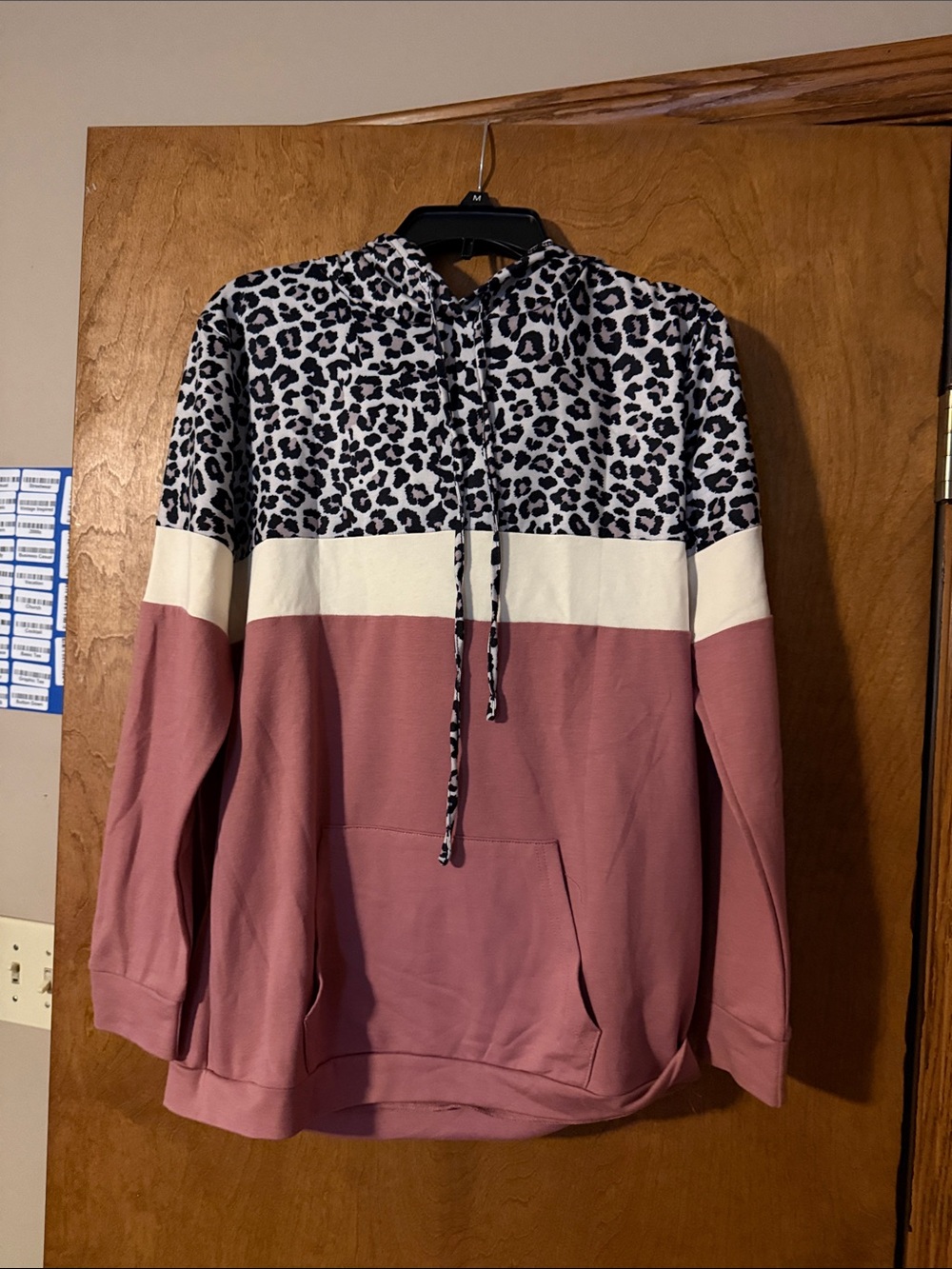 Leopard Colorblock Hoodie - Dusty Rose & Cream